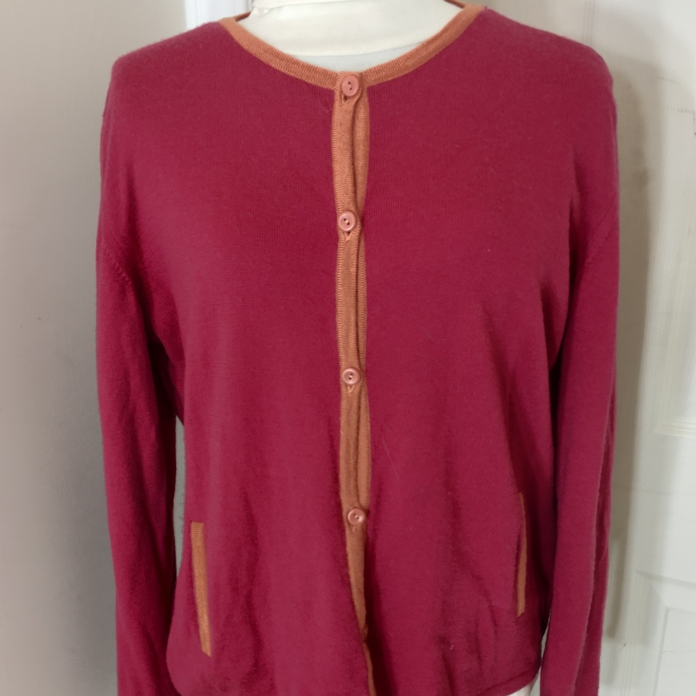 Laura Ashley dark pink wool knitted cardigan, size large